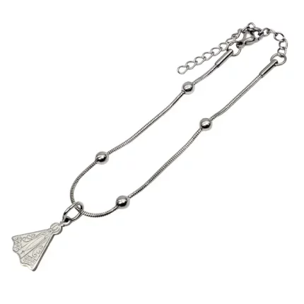 Pulseira de aço inox, corrente serpente com Nsa Sra Aparecida e bolinhas