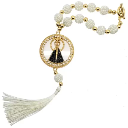 Terço Decorativo para Retrovisor - Strass Reluzente, Nossa Senhora Aparecida