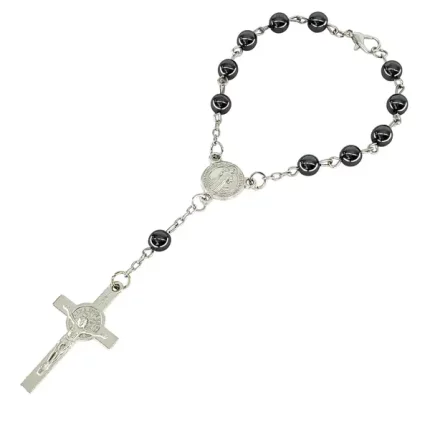 Terço Dezena Para Carro Com Medalha De São Bento - Hematita