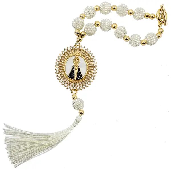 Terço de Carro com Dezena - Nossa Senhora Aparecida em Strass para Retrovisor