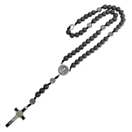 Terço de Pescoço de São Bento em Hematita