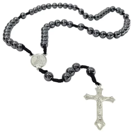 Terço de Proteção em Hematita 10mm com Medalha de Nossa Senhora Aparecida