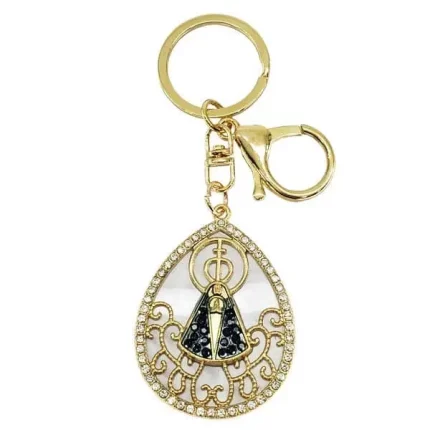 Presente Religioso: Chaveiro de Nossa Senhora Aparecida com Strass - Dourada