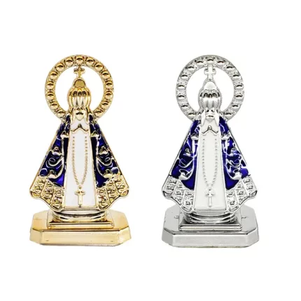 Kit 12 com 8 Dourado e 4 Prata Nossa Senhora Aparecida Painel Carro Dupla Face Plástico