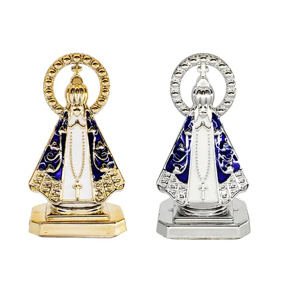 Kit 12 com 8 Dourado e 4 Prata Nossa Senhora Aparecida Painel Carro Dupla Face Plástico