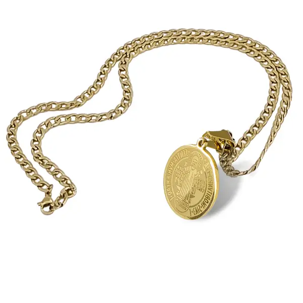 Corrente Aço Inoxidável com Pingente São Bento dourado