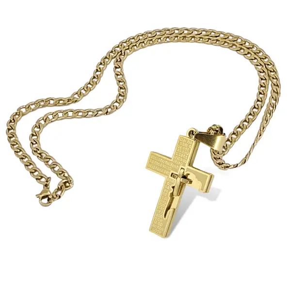 Pingente Cruz Oração Pai Nosso Em Aço Inox dourado