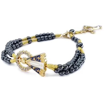 Terço de Pulso de Aparecida em Metal Dourado – Hematita