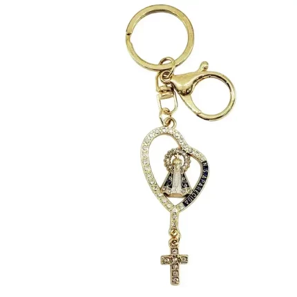 Chaveiro Santa Terço Nossa Senhora Aparecida Dourado Strass
