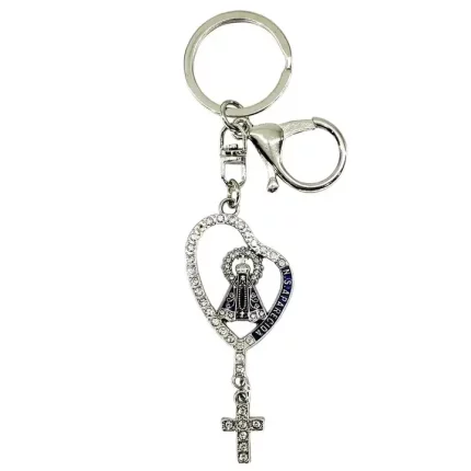 Chaveiro Santa Terço Nossa Senhora Aparecida Prata com Strass