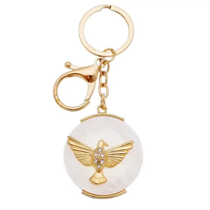 Chaveiro com Medalha do Divino Espírito Santo em Fundo Pérola - Dourado